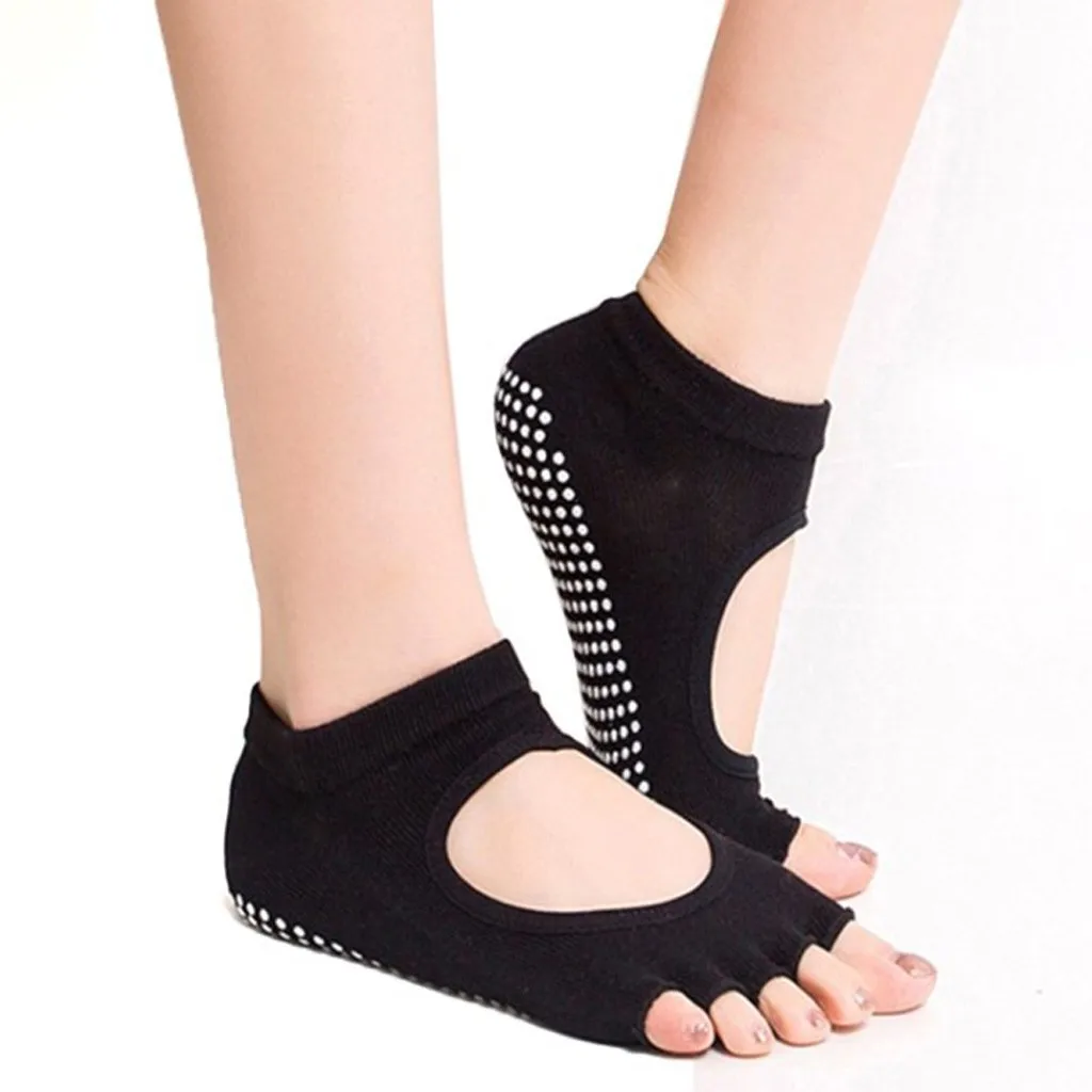 Носки для танцев, носки с отдельными пятью пальцами ног, женские нескользящие носки с открытыми пальцами, спортивные носки для балета, впитывающие пот