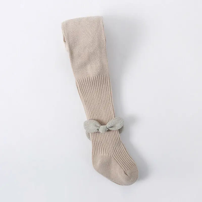 Khaki Новые детские теплые хлопковые колготки с бантами колготки для осени и весны, трикотажные Чулочные изделия, колготки для маленьких девочек 1-6 лет - Цвет: Khaki