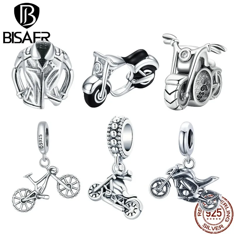 

BISAER 925 Sterling Silver Cool Style Car Motorcycle Vintage Charms Beads Fit Women Original DIY Bracelet Fine Jewelry EFC533