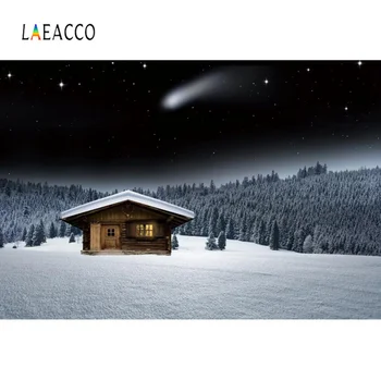 

Laeacco Photographic Background Winter Starry Heavy Snow Forest Old House Stars Natural View Portrait Photo Backdrop Photostudio