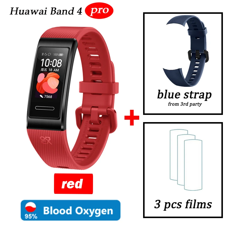 red n blue strap Huawei Band 4 pro SmartBand монитор сердечного ритма автономный gps проактивный мониторинг здоровья SpO2 кислорода в крови - Цвет: red n blue strap