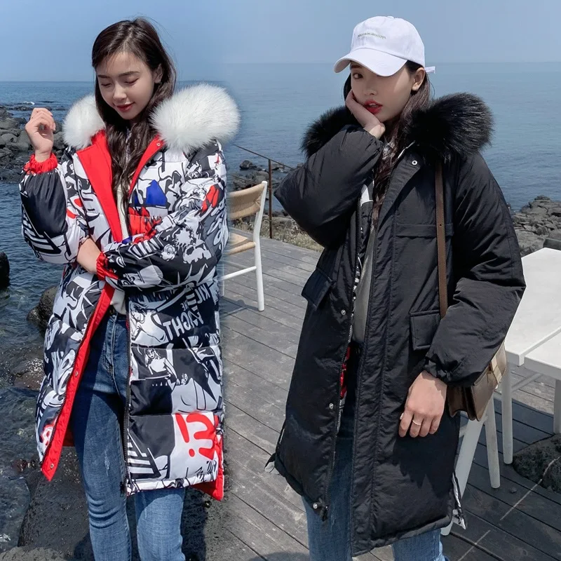 

Photo Shoot Winter Double-sided Wear down Jacket Cotton-padded Clothes Women's Korean-style Mid-length Loose And Plus-sized Thic