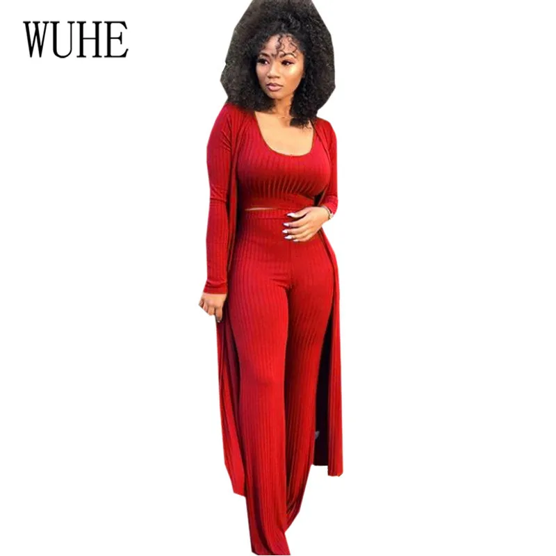 

WUHE Women Hollow Out Long Rompers Casual Go Out Playsuits Autumn New High-elastic Kniting Pit 3 Pieces Suits Loose Jumpsuits