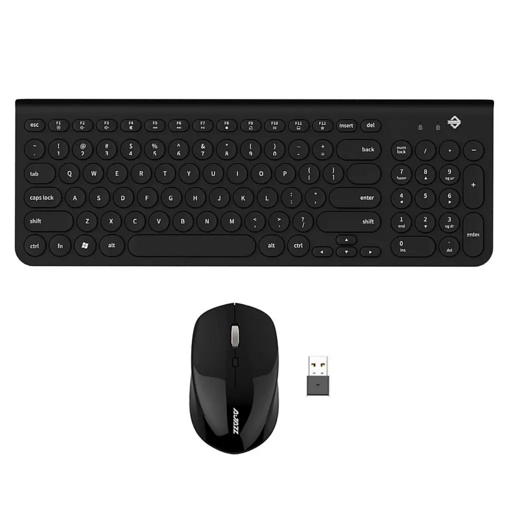 Wireless Keyboard and Mouse Combo 96 Keys Ultra Slim Wireless Mute Keyboard Mice Set, Silent Click, Stylish Retro Round Design