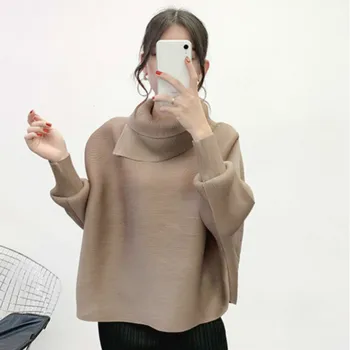 

LANMREM 2020 New Spring Lapel Solid Color Bat Sleeve Pleated T-shirt Women Streetwear Loose Casual Office Lady Tops Tide PD641