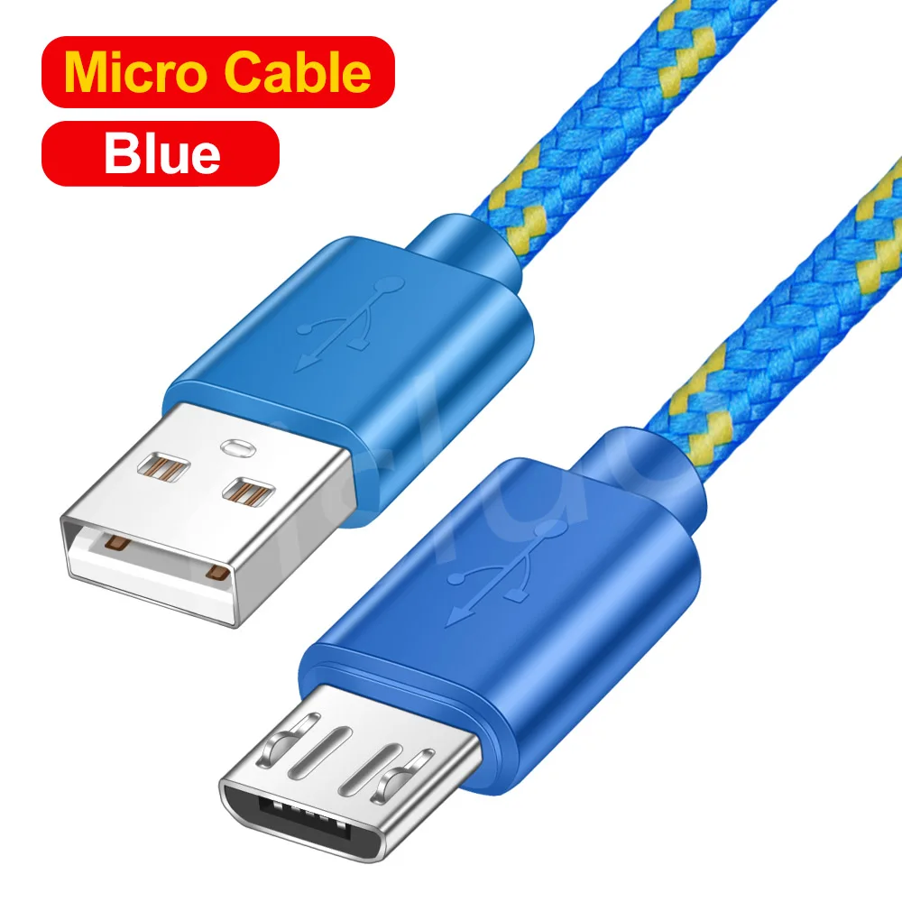 Tisluo нейлоновый Кабель Micro-USB в оплетке 1 м Синхронизация данных USB кабель для зарядного устройства для Saumsung Xiaomi huawei Tablet Android USB кабели для телефонов - Цвет: Blue Micro USB