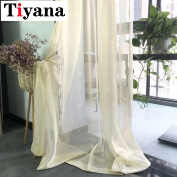

Tiyana Modern Sheer curtains for Bedroom Voile Tulle for Living Room Short Curtains Gold Wire Design Luxury tul cortina P395X