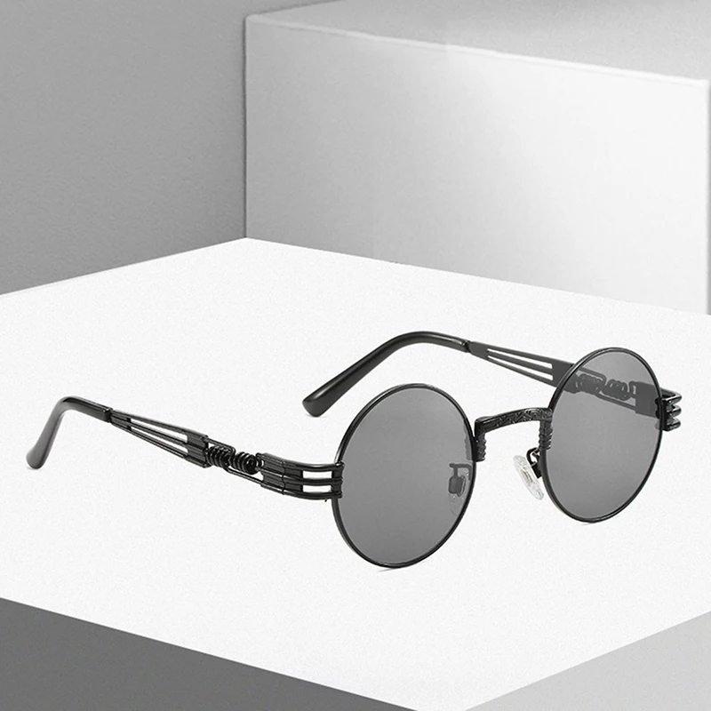 MAXJULI Steampunk Round Sunglasses for Men Women Alloy Eyeglasses Circle Shape Brand Designer Sun glasses Mirror UV_voghion.com