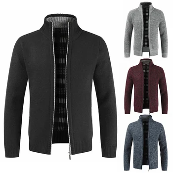 

Men Solid Color Knitted Jackets Autumn Winter Warm Thick Sweater Cardigan Coats Casual Knitwear Streetwear Male Clothing
