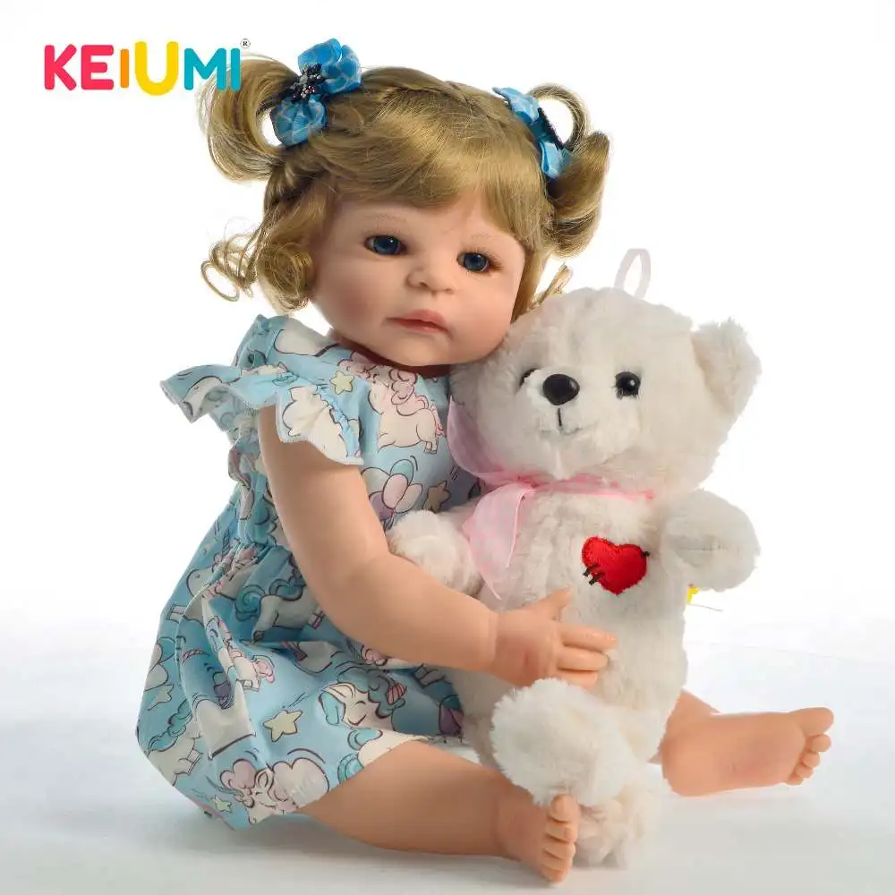 

KEIUMI New Style 22 inch Princess Girl Reborn Doll All Silicone Newborn Babies Alive Toy For Kid Birthday Gift Gold Hair
