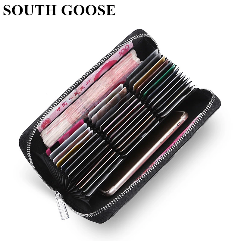 

SOUTH GOOSE Genuine Leather RFID Zipper Credit Card Holder Multi-functional Wallet Men Business Cards Holder Women Travel Wallet