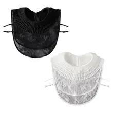 Женская сморщенная многослойная шифоновая блузка с лацканами, блузка, вязанная крючком, с вырезами, с цветочным кружевом, съемный воротник, ожерелье