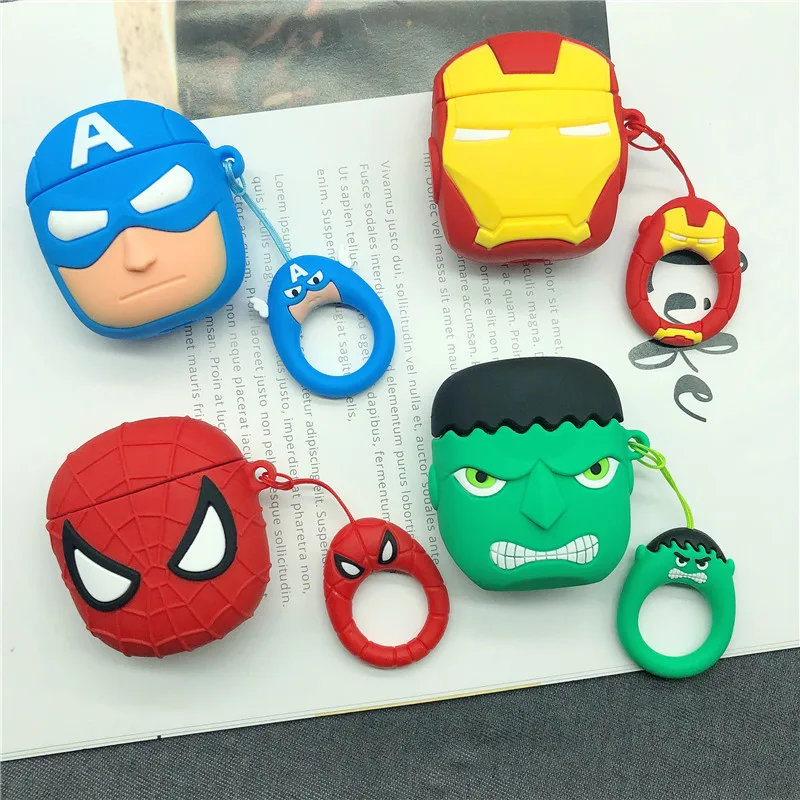 Силиконовый Мультфильм Superheros беспроводной Bluetooth наушники чехол Защитный чехол для Apple Airpods чехол зарядная коробка с ремнями