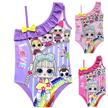 

2019 LOL Surprise Doll Swimwear Girls Shoulder-shoulder One-piece Swimsuit Girls New Children's Swimwear Cap