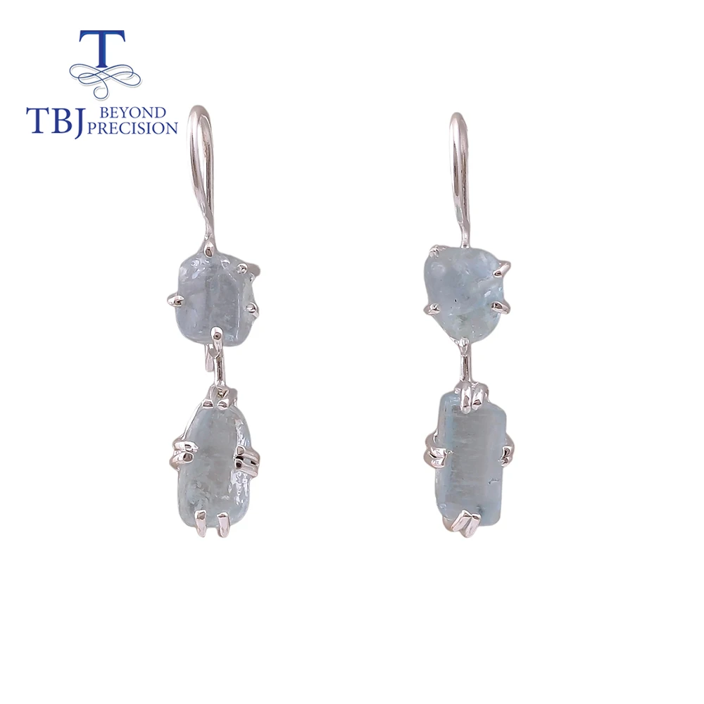 tbj novo prata esterlina artesanal natural aquamarine áspero brinco brasil pedras preciosas jóias finas para senhora presente exclusivo