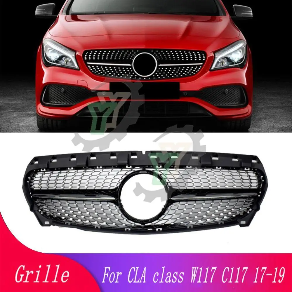

Front Bumper Grille For Mercedes Benz CLA Class W117 2017-2019 Sport Racing Grill GT Style Diamond Facelift ABS Auto Accessories