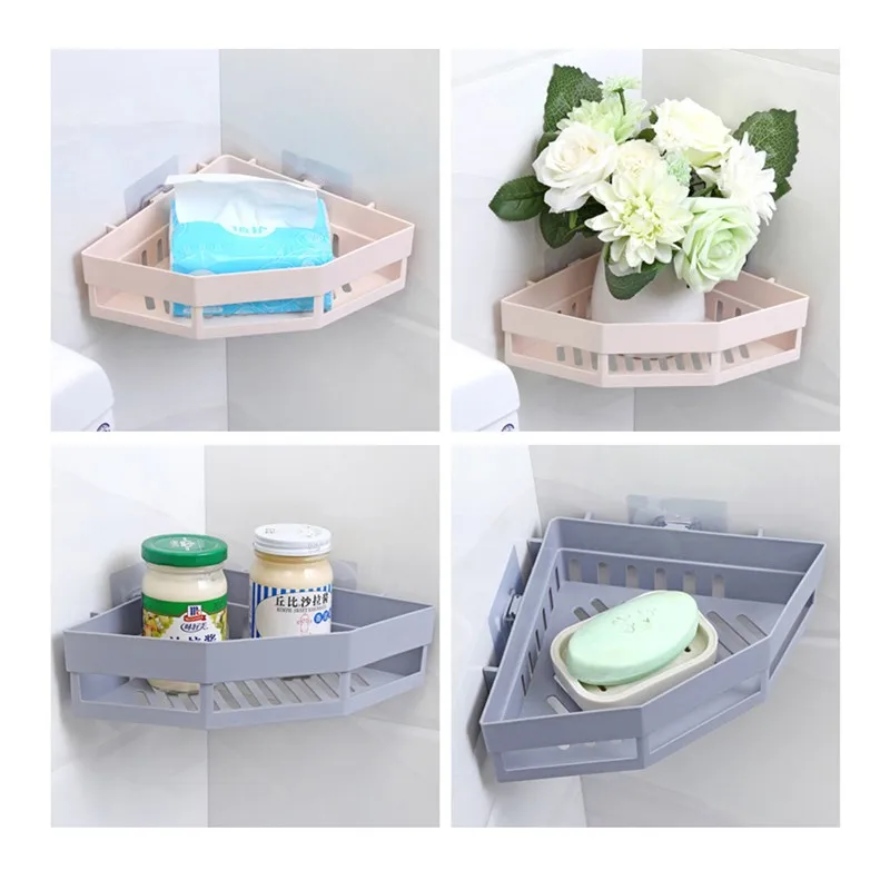 Suction Wall Triangular Shower Caddy Shelf Bathroom Corner Bath Rack Storage Holder Organizer Shelves