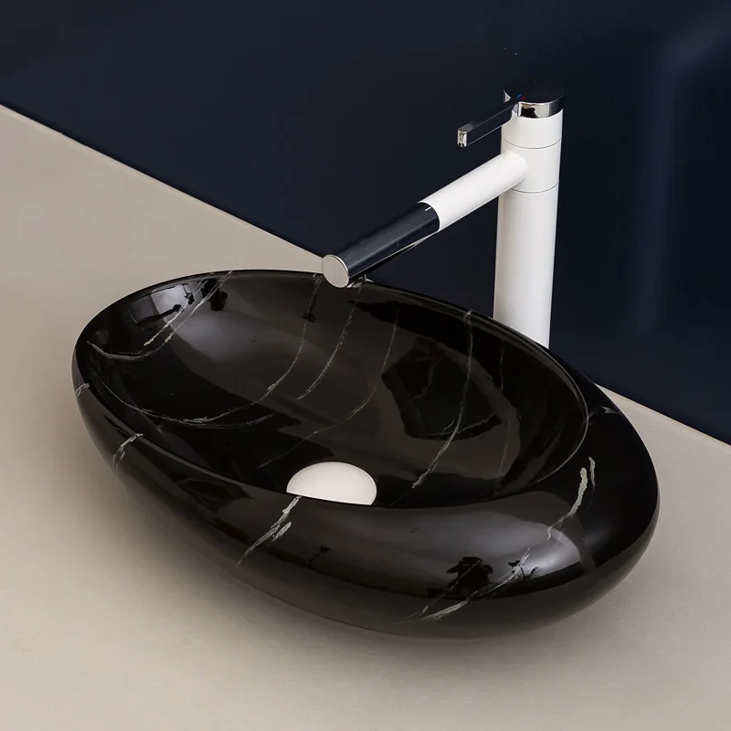 

Jingdezhen factory directly ceramic hand painted art porcelain basin sink ceramic wash basin bathroom sink oval black