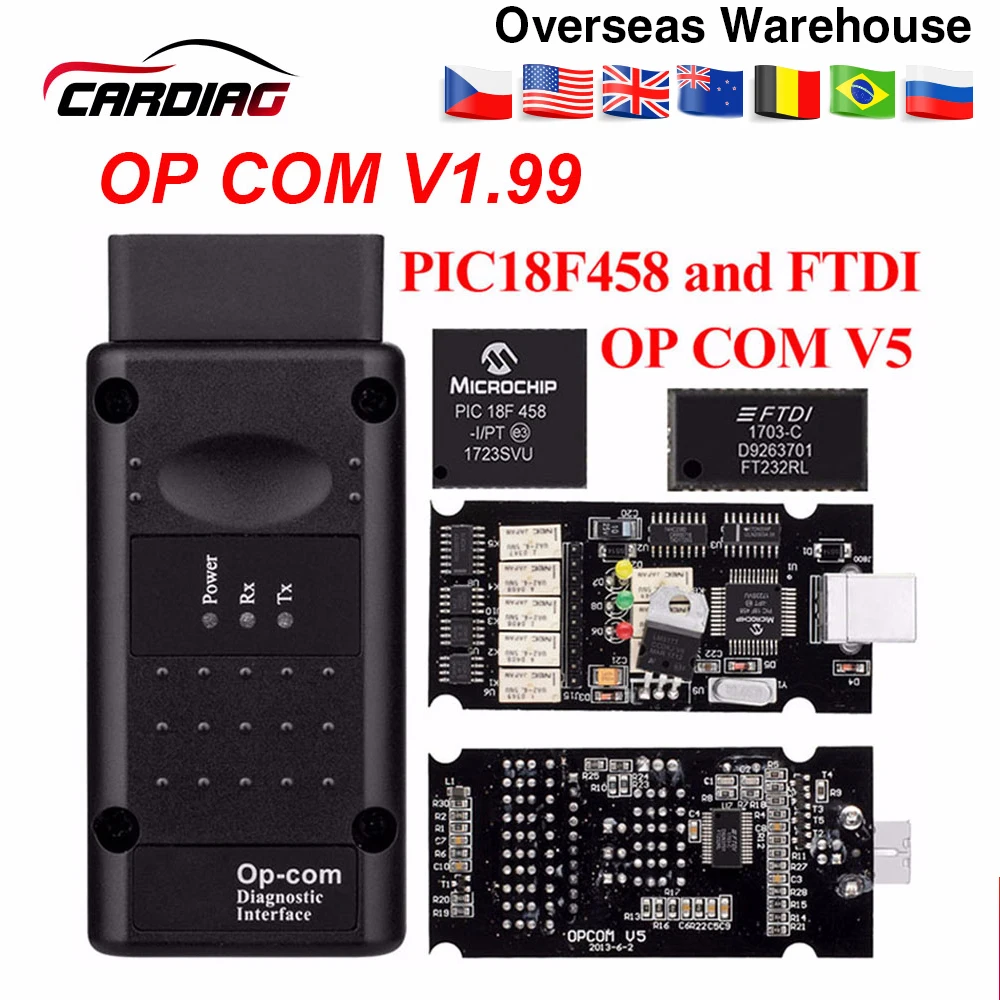Opcom v1.65 v1.78 v1.99 com pic18f458 ftdi op-com obd2 ferramenta de diagnóstico automático pode barrar v1.7 pode ser atualização flash/v1.99