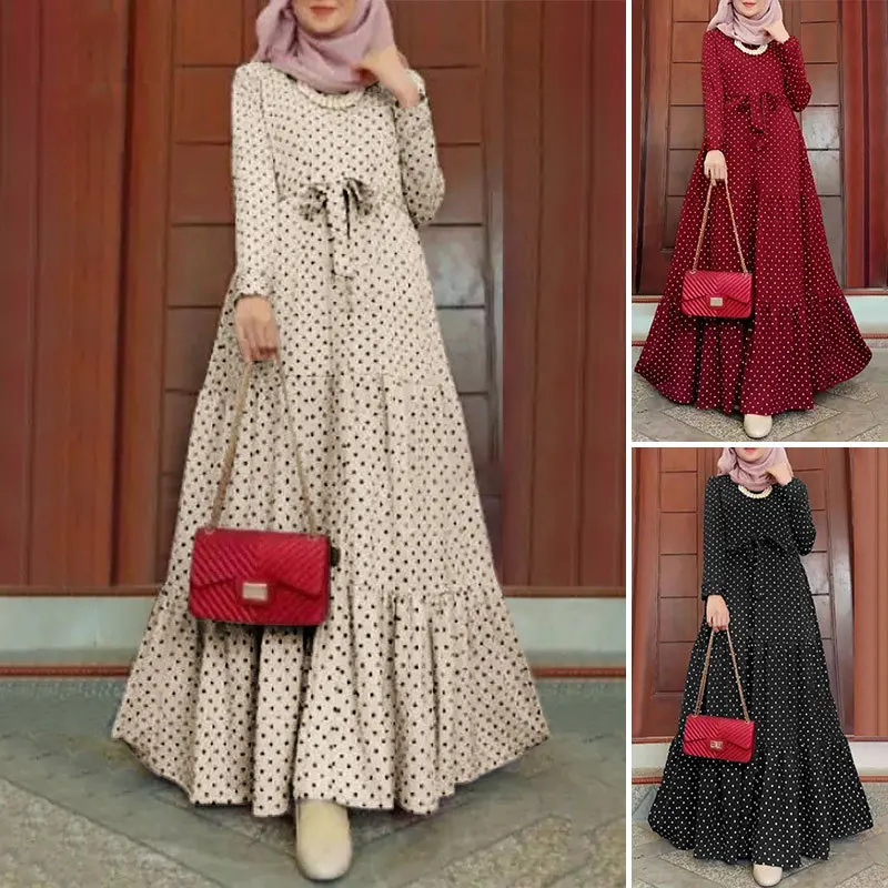 Muslim Dresses Plaid Long Sleeve Loose Casual Spring Floor Length Ruffled | Тематическая одежда и униформа
