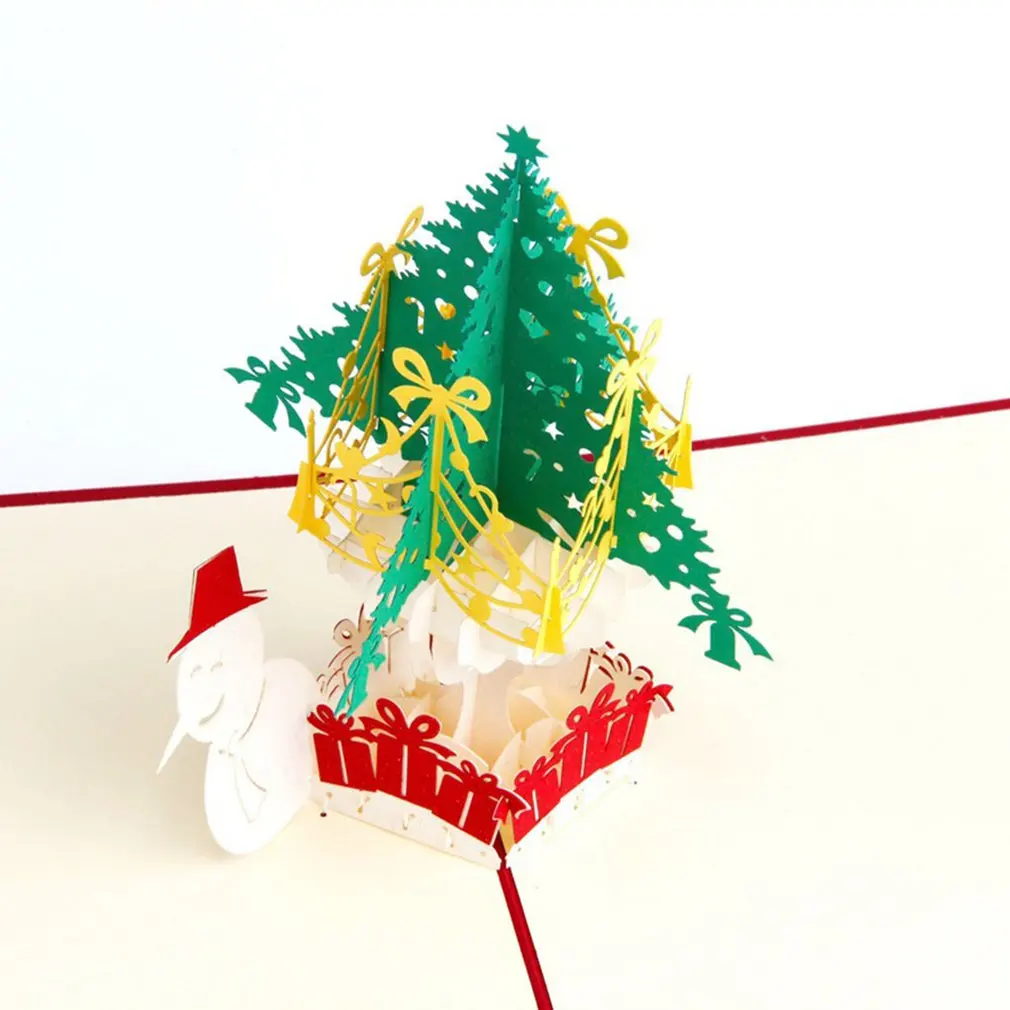 Creative 3D Christmas Tree Snowman Greeting Card Festival Blessing Card Paper Postcard Gift Card Decor Supplies 3
