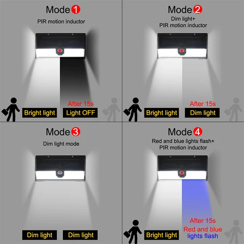 태양광 led 조명, 야외 정원 장식, 190led 조명, 4 가지 작업 모드, IP65 방수 태양광 모션 센서, 벽 램프 4