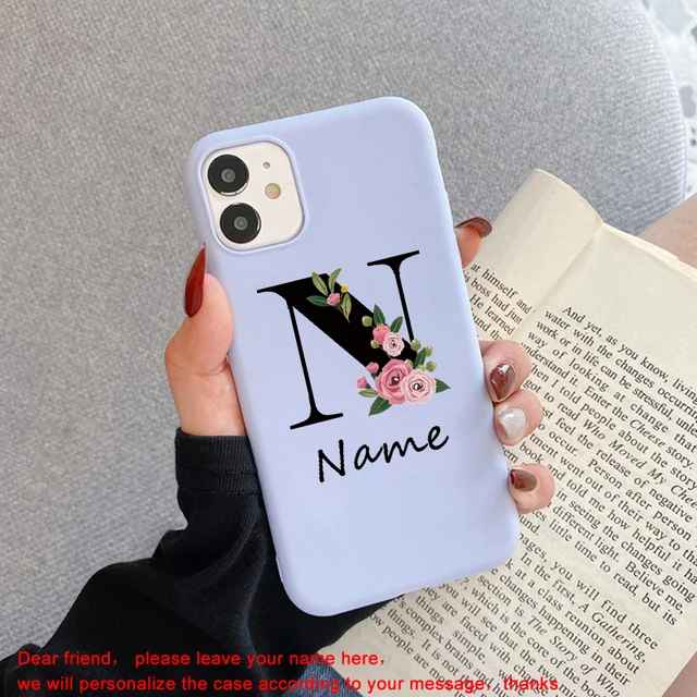 Flowers Diy For iphone 11 12 13 Pro Mini Phone Case Custom Capital Letters Name For X XS Max XR 7 8 Plus SE New Silicone Cover Lpurple diy name