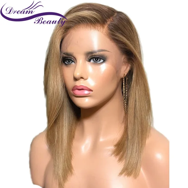 Dream beauty 13x6 боб парик на кружеве Омбре человеческие волосы с волосами младенца прямые предварительно сорванные Remy кружевные передние человеческие волосы парики