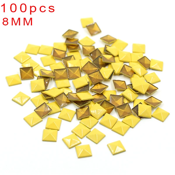 8MM Square Yellow 100 шт многоцветная Медь Горячая фиксация звезда/круглая/квадратная/форма черепа металлическая медная заклепка Горячая фиксация Стразы панк-шпильки железо на одежду - Цвет: 8MM Square Yellow