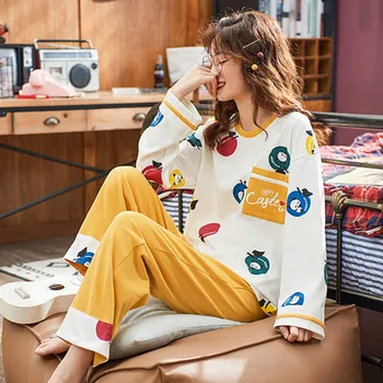 

New 2020 Cotton Pajamas for Women Homewear Long-sleeved Trousers Ladies Korean House Suit Autumn Winter Pijama Mujer Invierno