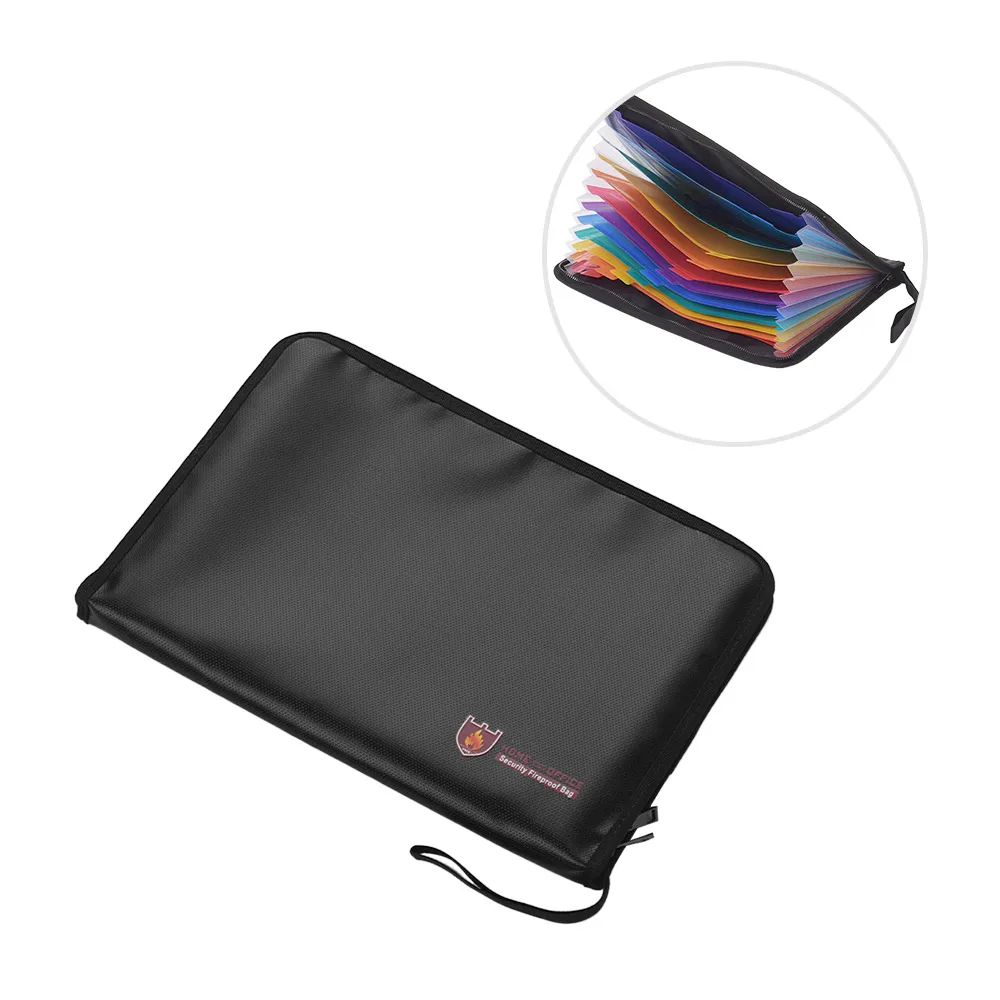 

Fireproof Waterproof Safe Document Bags A4 Size Expandable File Folder Double Zippers 12 Pockets Accordian File Organizer