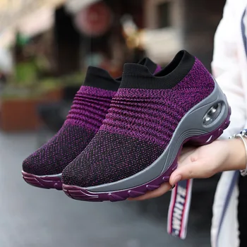 

Women's Flyknit Platform Chunky Sneakers Casual Leisure Running Sports Tennis Shoes Mesh Breathable Slip on Sneakers Socks Shoes