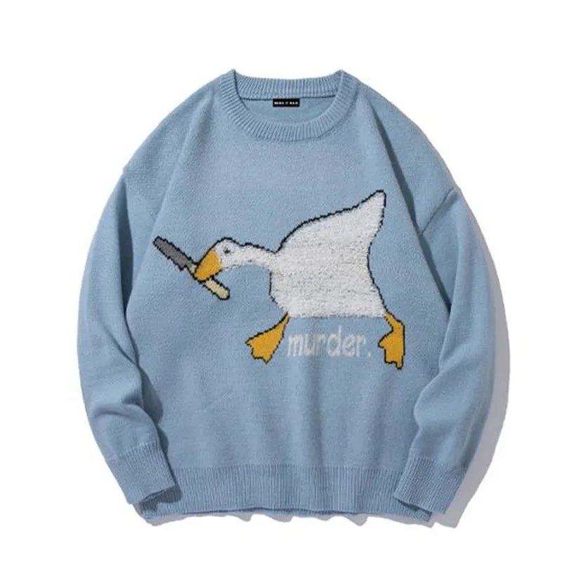 Goose sweater pink blue murder goose Pattern Knitted Sweater Harajuku  Cotton Casual Pullover oversize unisex sweater - AliExpress