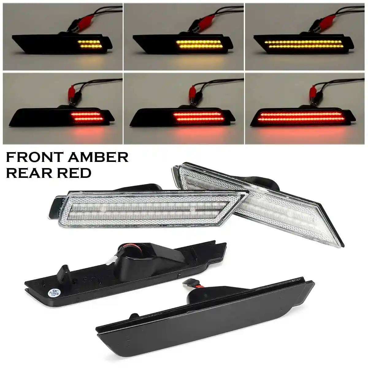 iJDM 12V Amber/Red Full Side Marker Lights For 2010 2015 Chevy Camaro, (Front Amber, Rear Red