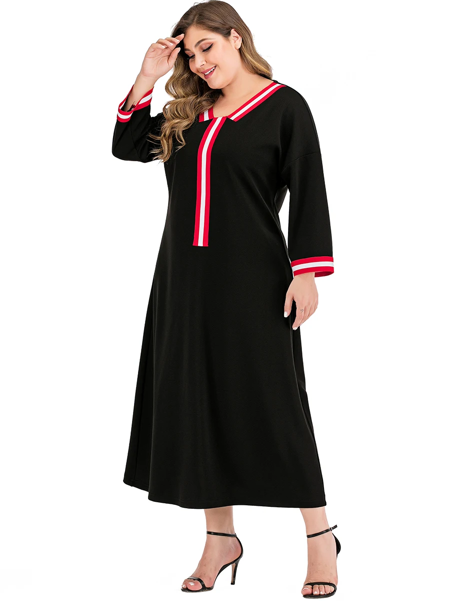 Siskakia женские миди платья размера плюс, модное милое Полосатое лоскутное платье с длинным рукавом, Элегантное Черное Осеннее платье