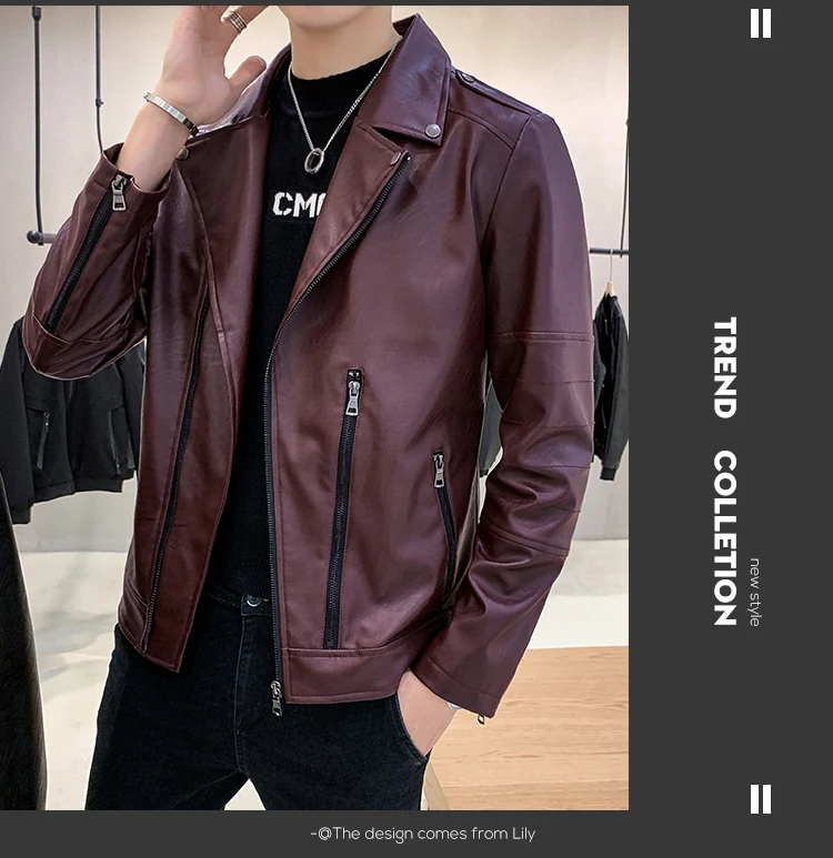 Черная мотоциклетная мужская куртка Chaqueta Hombre мужская кожаная куртка винно-красная Модная Куртка Jaqueta De Couro Slim Fit Chaqueta Cuero Hombre
