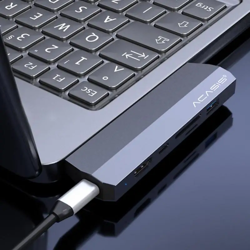 ACASIS CM011S 7 портов type-C до 4K HDMI USB 3,0 концентратор адаптер компьютера ноутбука док-станции карты памяти/картридер зарядка PD