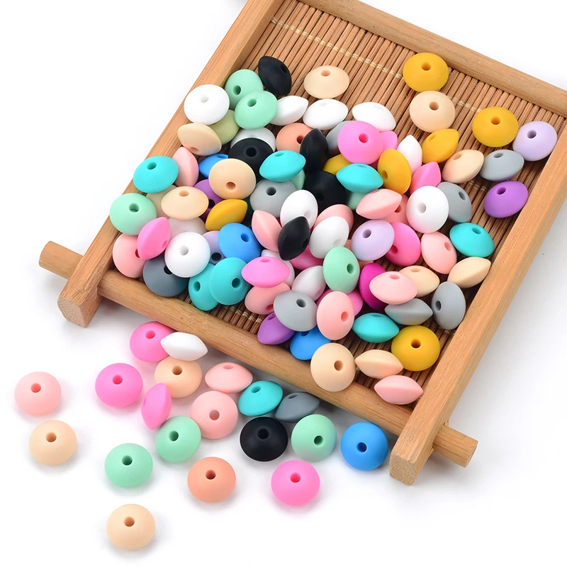 LOFCA 50pcs 12mm Silicone Lentil Beads Baby Teething Beads BPA-Free Food Grade Making Baby Oral Care Pacifier Chain  Accessorise