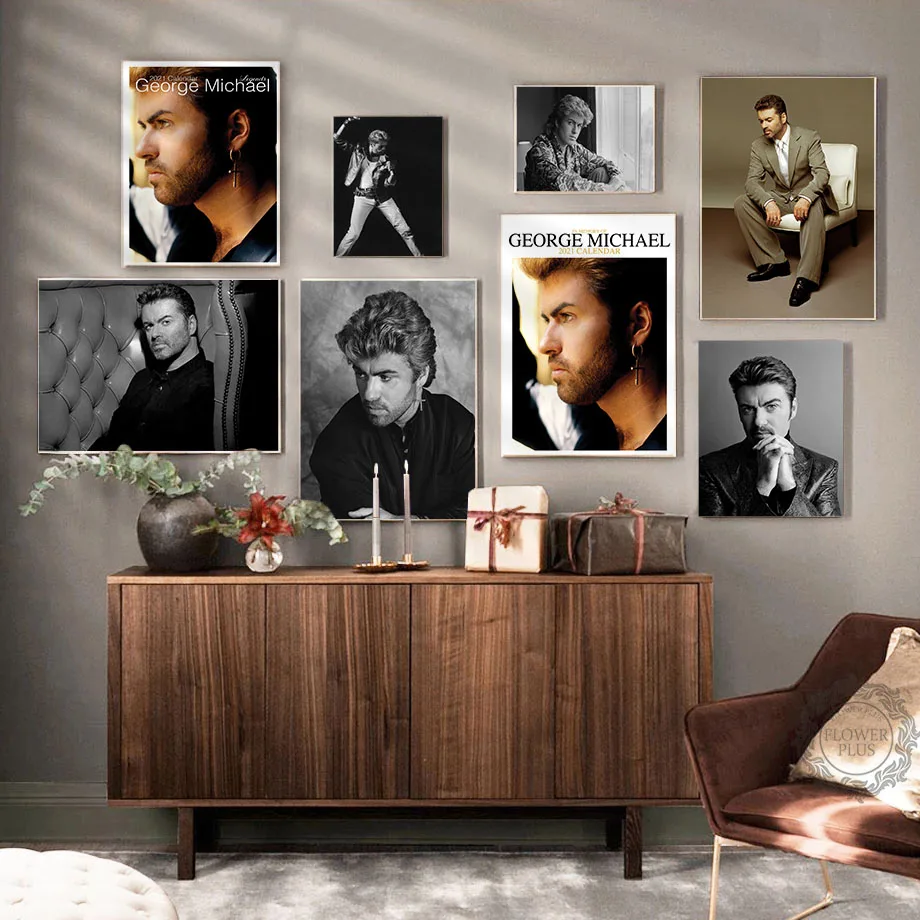 印刷された歌手とジョージマイケルのポスター,芸術的な絵画,壁の写真