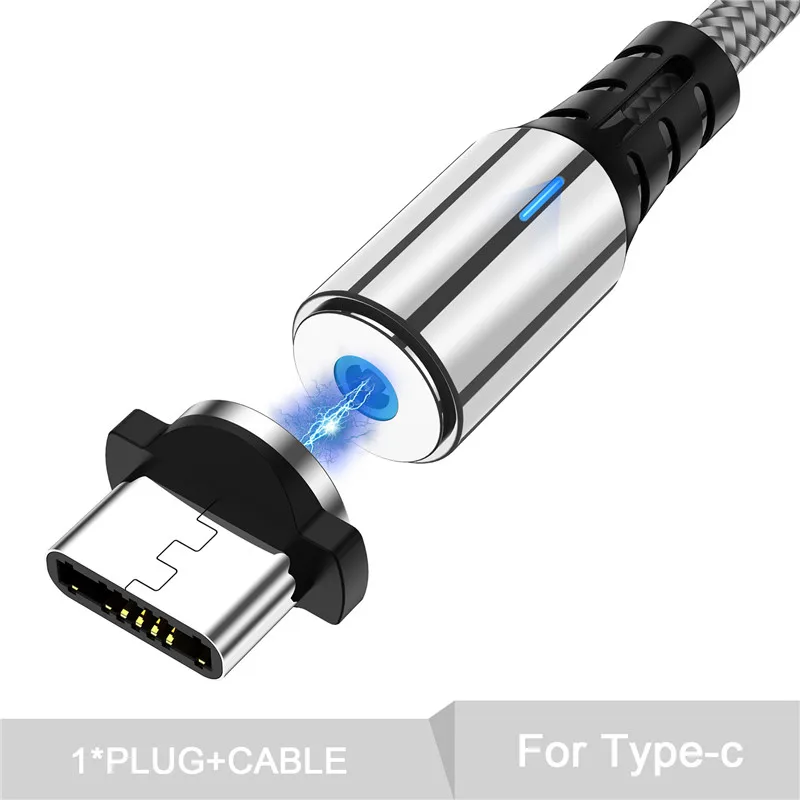 USLION металлический корпус светодиодный магнитный кабель usb type C для samsung Micro USB кабель для Xiaomi для iPhone 11 Магнитная вилка Быстрая зарядка - Цвет: Silver For Type C