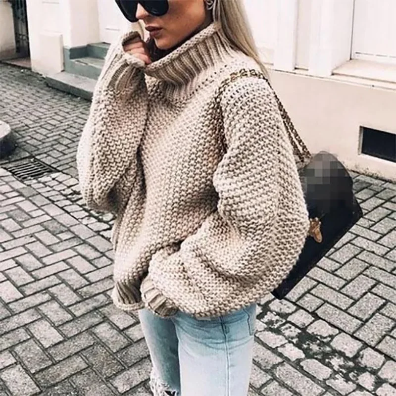 

New 2019 Autumn Winter Women Fashion Turtleneck Sweater Loose Top Knitted Female Pullover Solid Plus Size Jumper Sweaters Tops