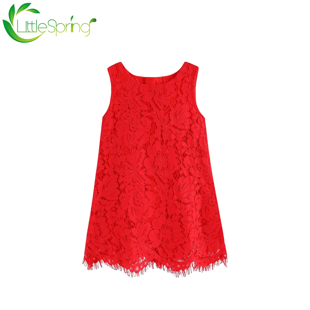 Летнее платье для маленьких девочек LittleSpring кружевное без рукавов с люверсами