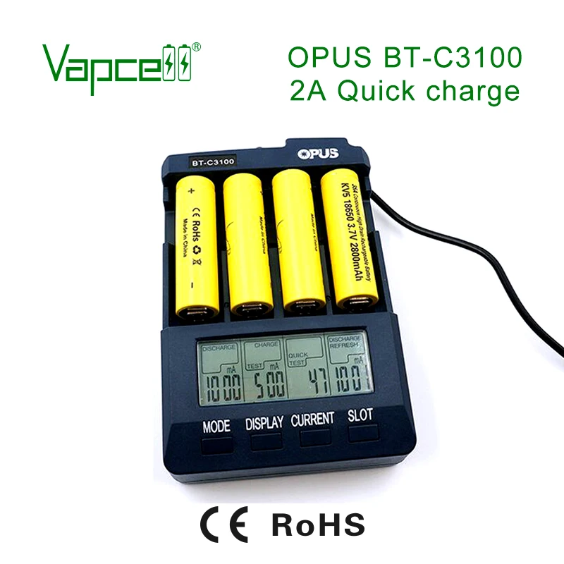 Vapcell OPUS BT-C3100 4 слота зарядное устройство с 26650,25500, 26700,18650, 16340 типа может проверить емкость