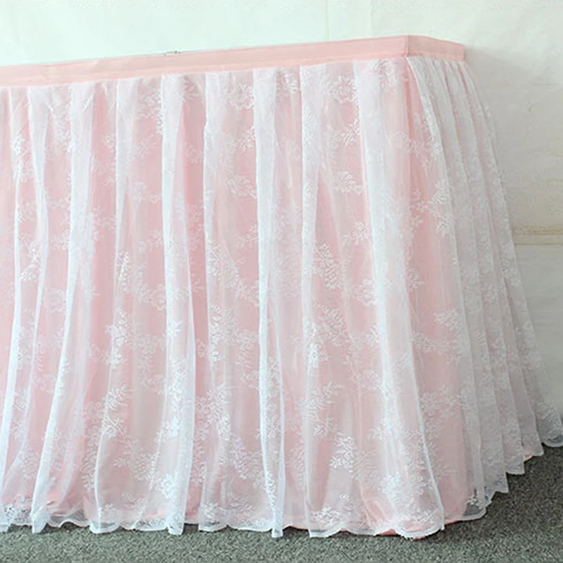 Юбка для стола с вышивкой, кружевная юбка для стола, сетчатая юбка с цветочным узором, прочный стол, юбка для дома, текстильные аксессуары