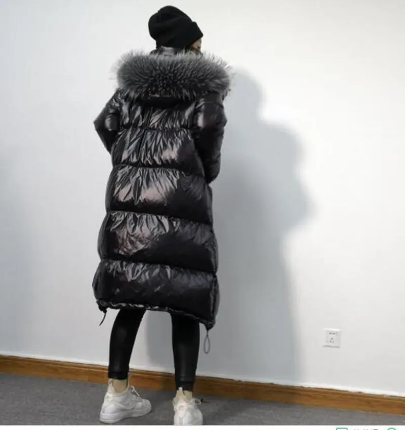 Зимнее женское пуховое пальто модный бренд с большим меховым воротником с капюшоном Теплый пуховик Женская длинная куртка - Цвет: Серый