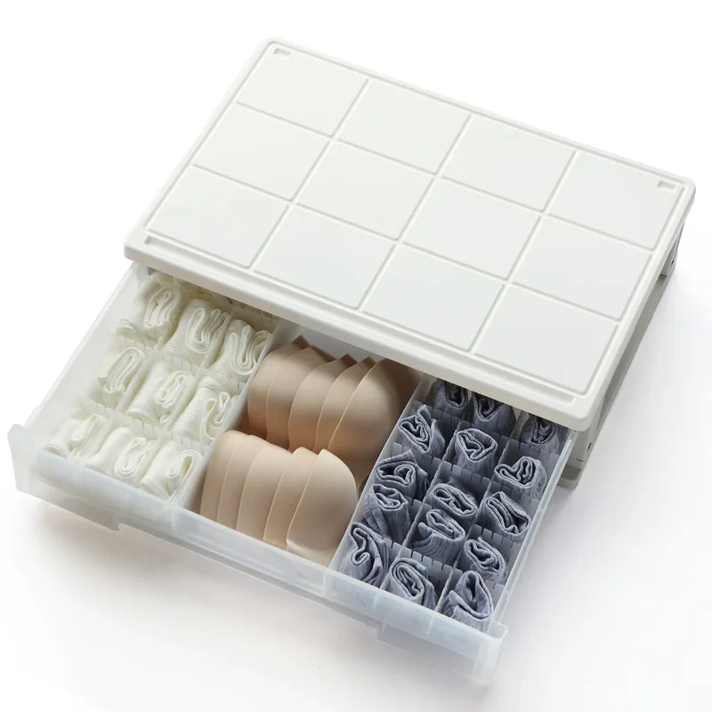 Drawer type three-in-one plastic environmental protection transparent multi-grid underwear socks bra storage box WF8201038 - Цвет: white