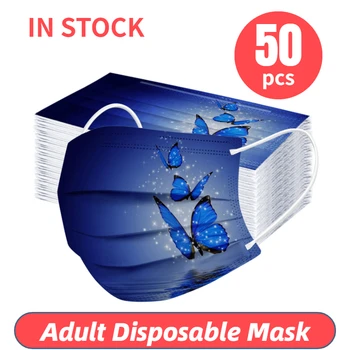 

50Pcs Adult Mask Butterfly Disposable Protection Three Layer Breathable Face Mask Mondkapjes Wasbaar Маски Для Лица Защитные