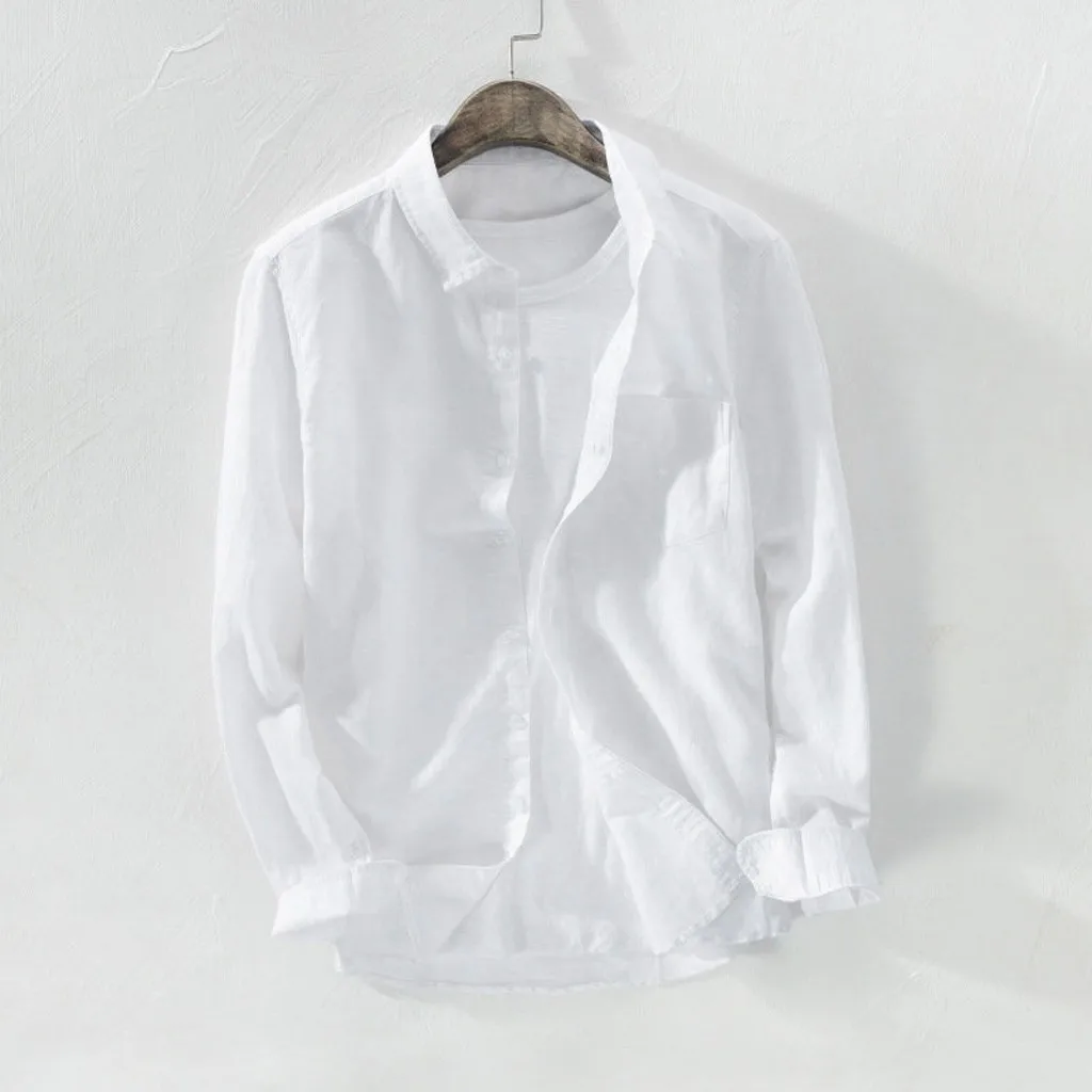 Men Cotton Linen Long Sleeve Shirt Autumn Streetwear