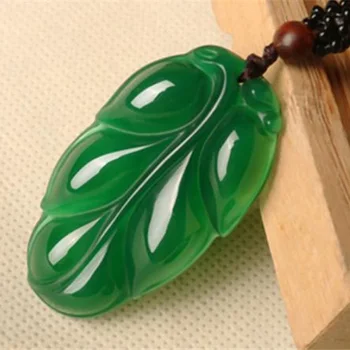 

Natural Chalcedony Pendant Necklace Carved Water drop shape Leaves Agate Pendant Gift for Women's crystal Jewelry Free Rope