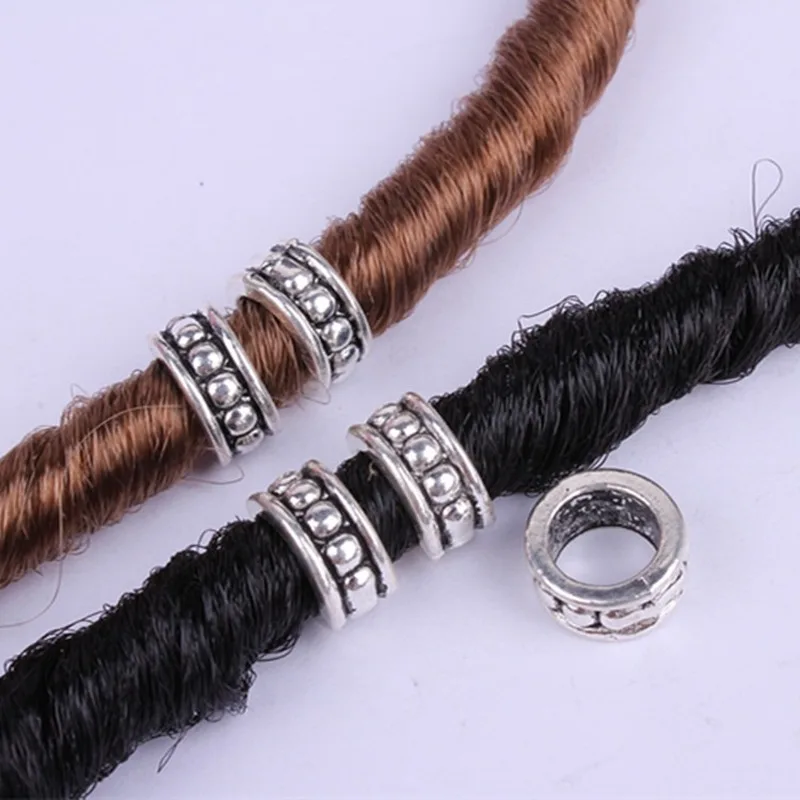 10 Pcs Antique Silver Hair Braid Dread Dreadlock Beads Cuffs Tuber Approx 8mm Inner Hole for Hair Styling Accessories Tool